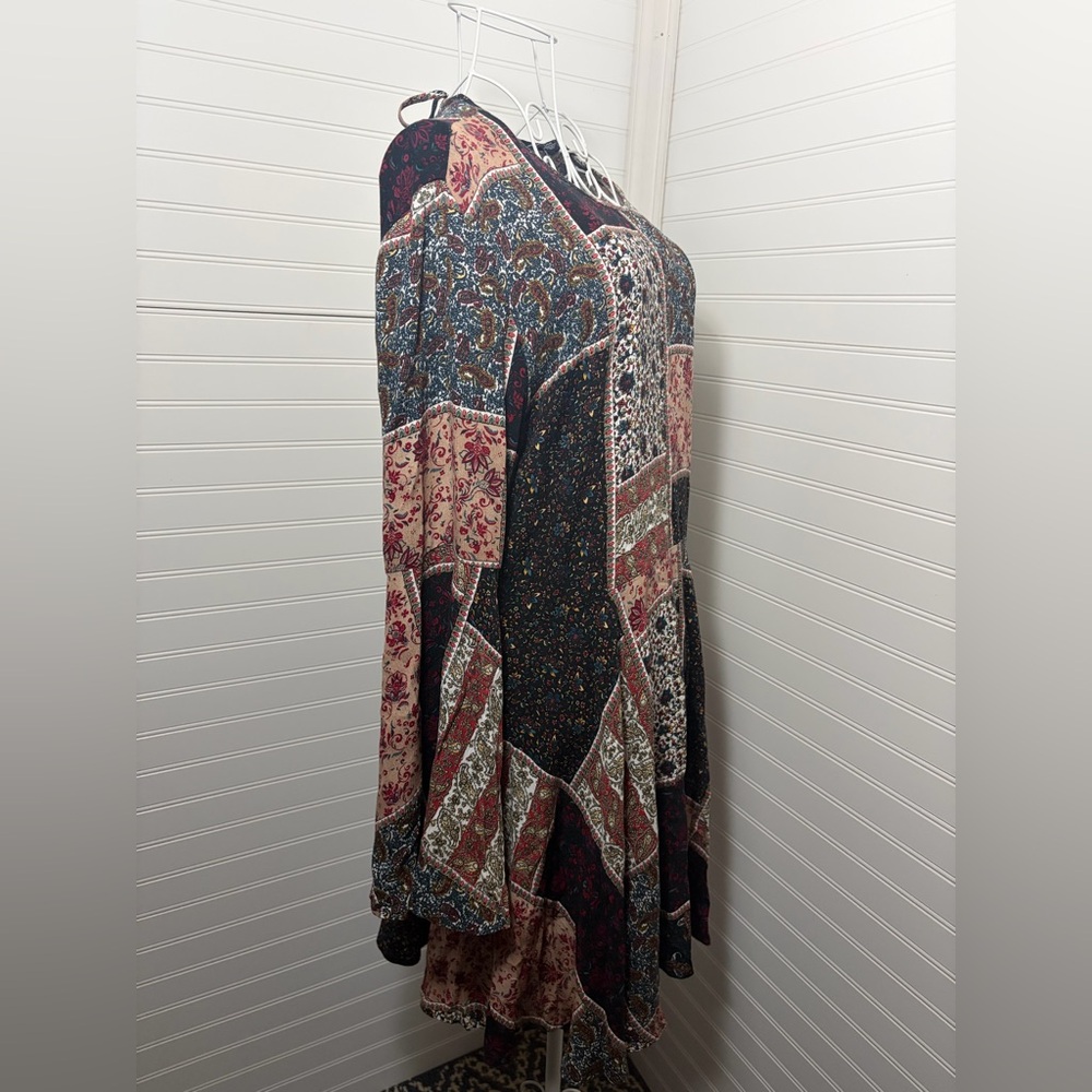 American Eagle Outfitters Multicolor Patchwork Dress with Bell Sleeve - Picture 8 of 9